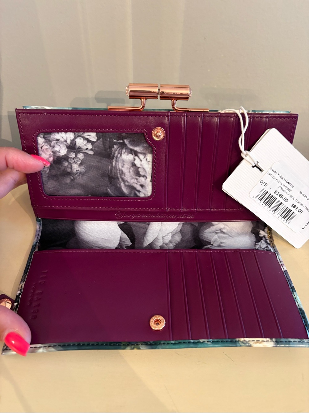 Ted Baker Floral Patent Clutch with Rose Gold Frame - Multicolor Floral - Picture 6 of 6